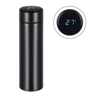 Delly Stainless Steel 500ml Vacuum Bottle for Hot Cold water with Digital LED Temperature Black DTB-B