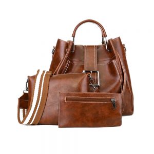 Delly 3 in 1 Fashion Women Leather Handbag wallet pouch Ladies Shoulder bag LHW-3B Brown